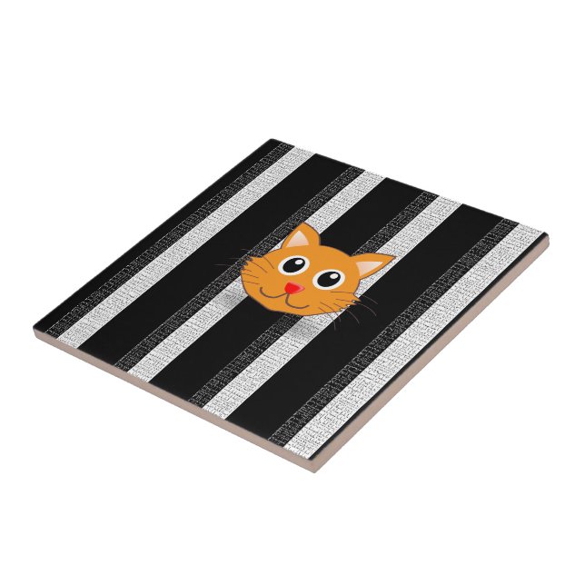 Ceramic Tile White and Black Stripe Cats (Side)