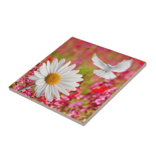 Ceramic Tile White Daisy Dove Floral