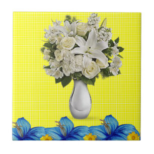 Ceramic Tile White Floral Blue Yellow