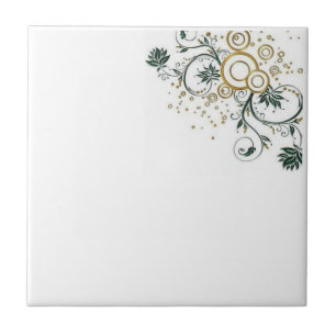 Ceramic Tile White Gold Blue Flowers Floral
