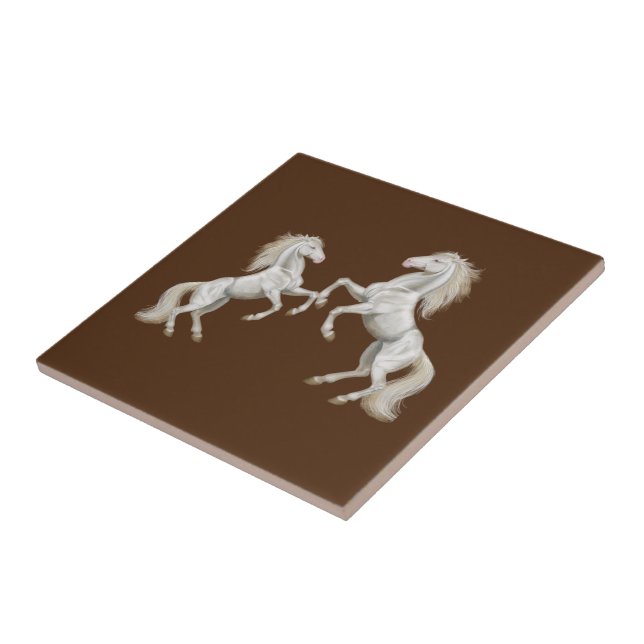 Ceramic Tile White Horses Brown (Side)
