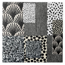 ceramic tile with bold black and white design