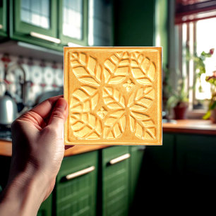 Ceramic tile with Ginger Stylised Ovate Leaves