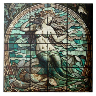 Ceramic Tile with Mermaid Mosaic