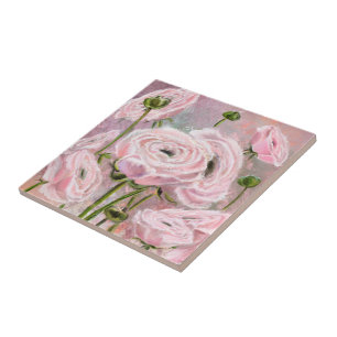 Ceramic Tile with Pink Roses