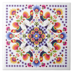 Ceramic tile with polish pattern folk