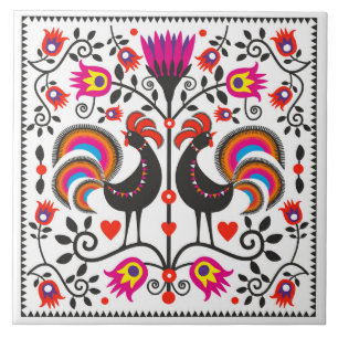 Ceramic tile with polish pattern folk