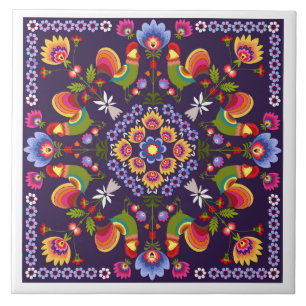 Ceramic tile with polish pattern folk