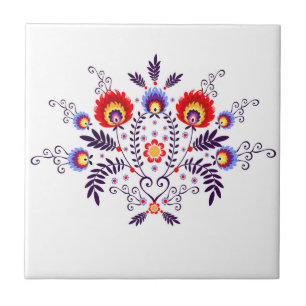 Ceramic tile with polish pattern folk