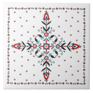 Ceramic tile with polish pattern folk
