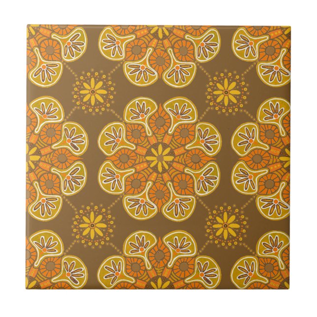 Ceramic Tile with repeating  gold medallions (Front)