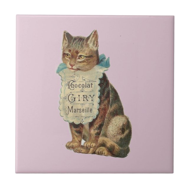 CERAMIC TILE WITH VINTAGE "CHOCOLAT" CAT (Front)