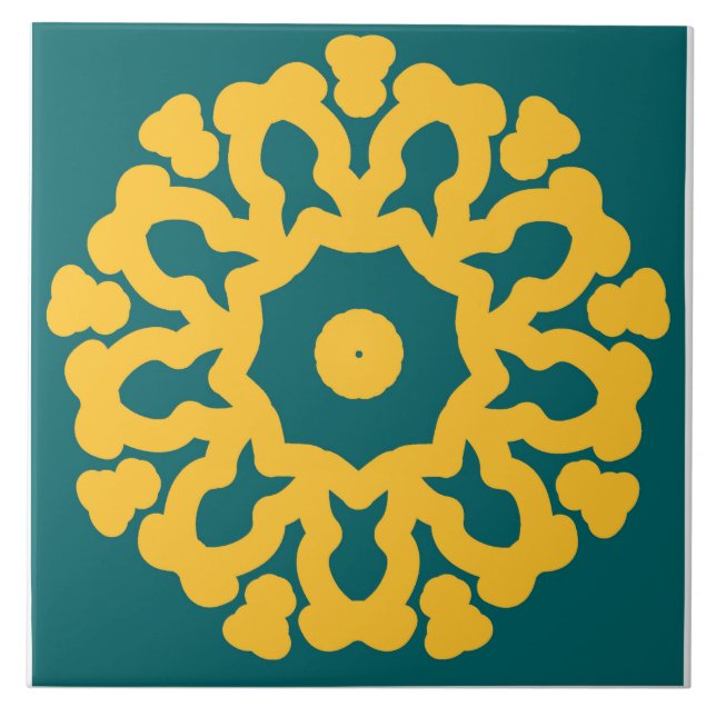 Ceramic Tile with white border, Multicolor design  (Front)