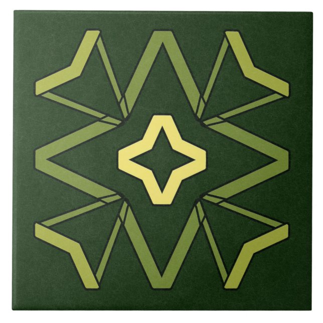 Ceramic Tile- Yellow and Green Textured Pattern Tile (Front)