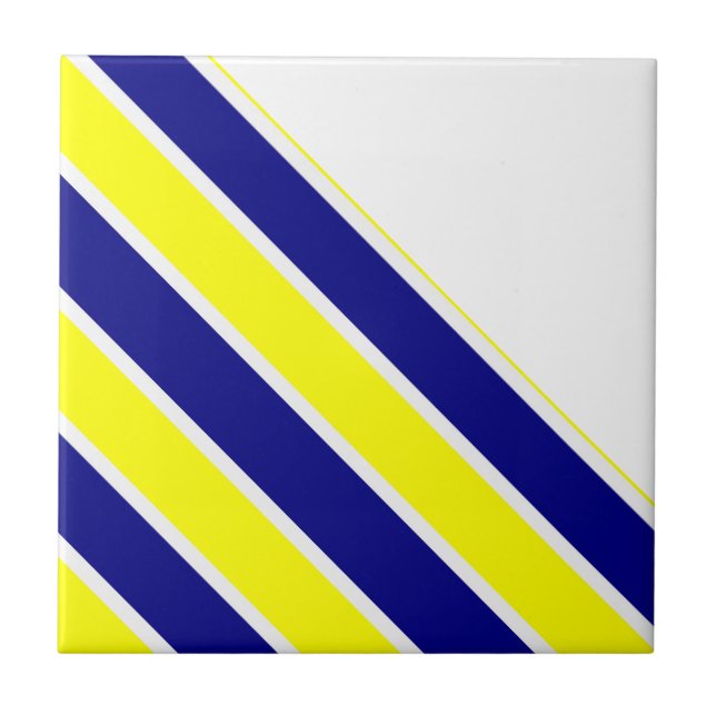 Ceramic Tile Yellow & Blue White Stripe  (Front)