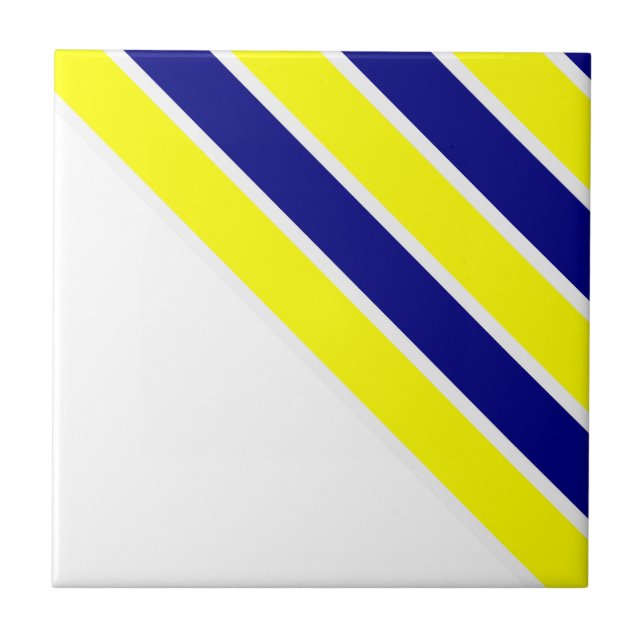 Ceramic Tile Yellow & Blue White Stripe Square (Front)