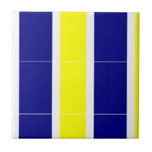 Ceramic Tile Yellow & Blue White Stripe Square