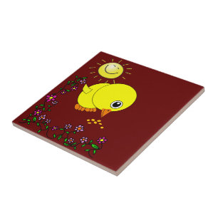 Ceramic Tile Yellow Chick Floral Sun