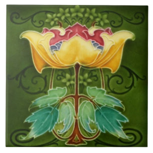 Ceramic Tile - Yellow Floral Art Nouveau 