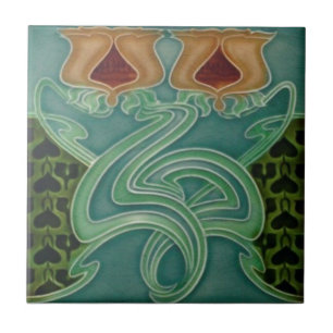 Ceramic Tile - Yellow Floral Art Nouveau Tulips