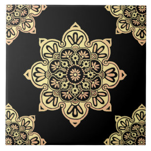 Ceramic tile, Yellow Medallion on Black Tile