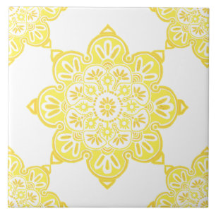 Ceramic tile, yellow medallion on white tile