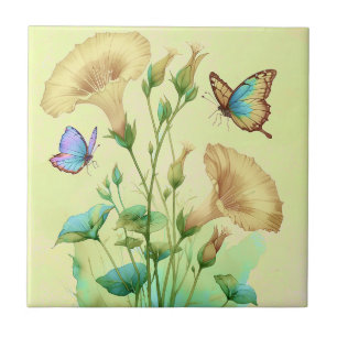 Ceramic Tile - Yellow Morning Flowers, Butterflies