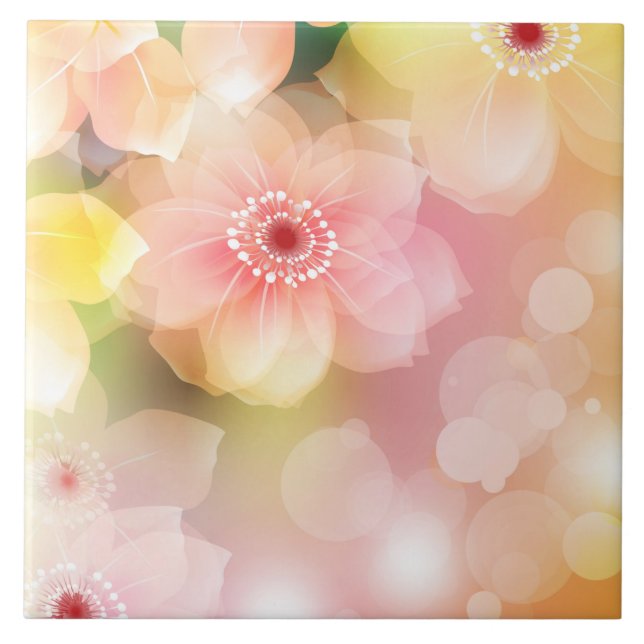 Ceramic Tile - Yellow Pink Floral Modern (Front)