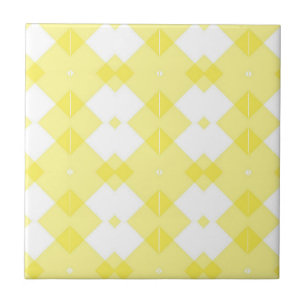 Ceramic Tile Yellow & White Stripe Square
