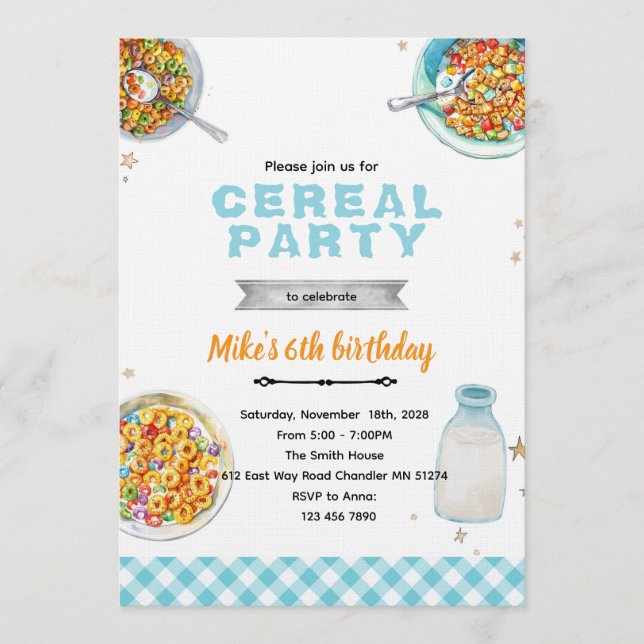 Cereal Birthday party invitation (Front)