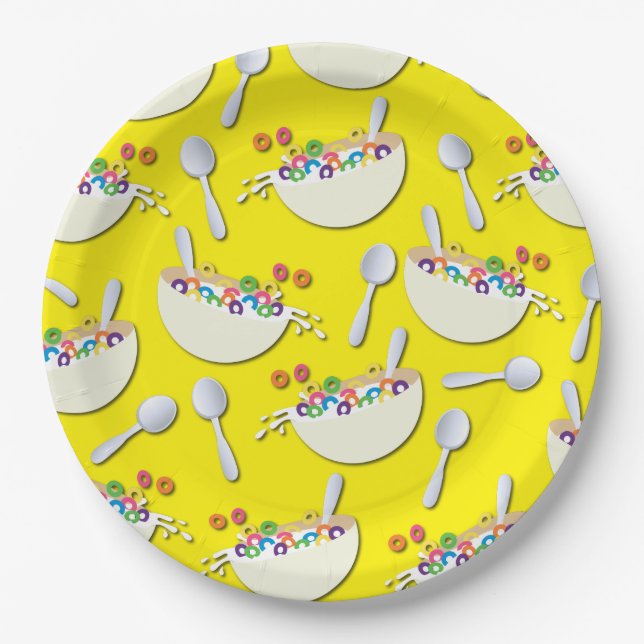 Cereal Bowl Kids Sleepover Birthday Party Cute Paper Plate (Front)