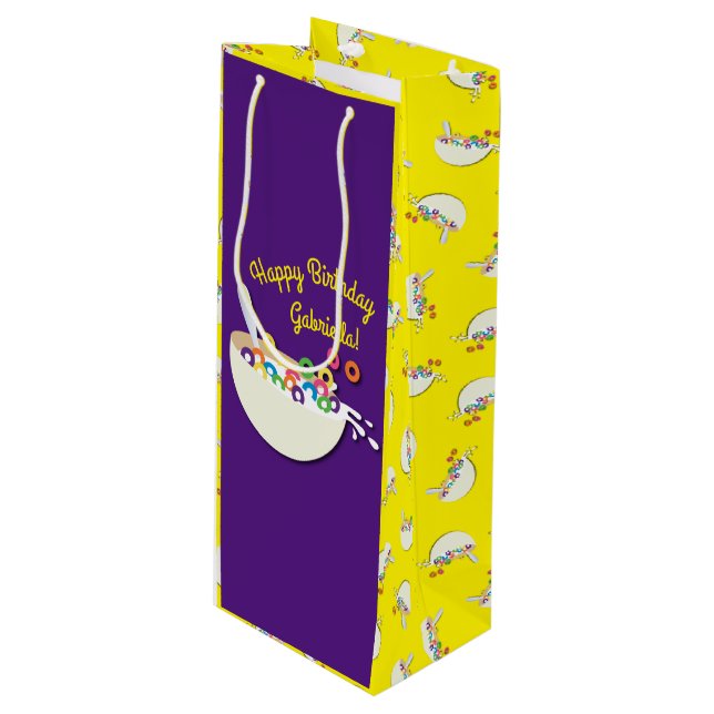 Cereal Bowl Sleepover Birthday Party Wine Gift Bag (Front Angled)