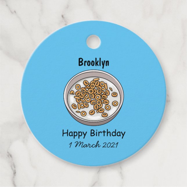 Cereal cartoon illustration favour tags (Front)