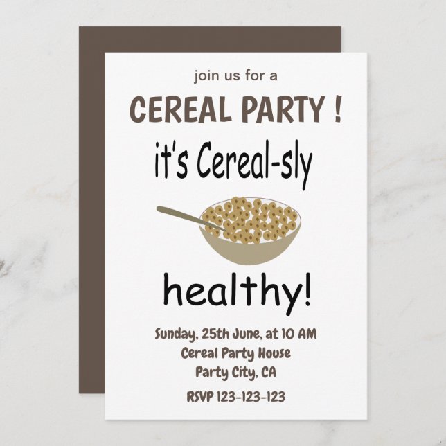 Cereal It's Cereal-Sly Healthy Cereal Party Invitation (Front/Back)