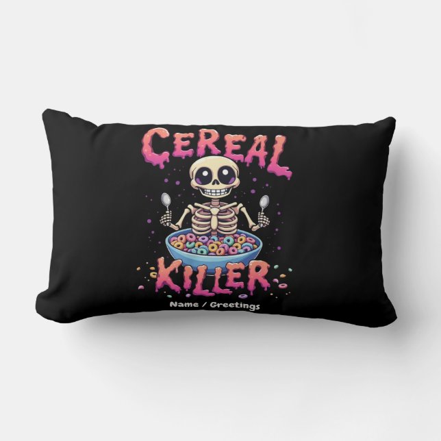Cereal Killer Breakfast Funny Cereal Bowl Skeleton Lumbar Cushion (Front)