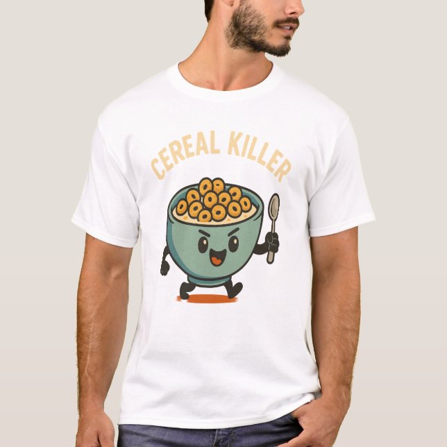 Cereal Killer- Funny Breakfast Bowl Cartoon Food T-Shirt (Front)