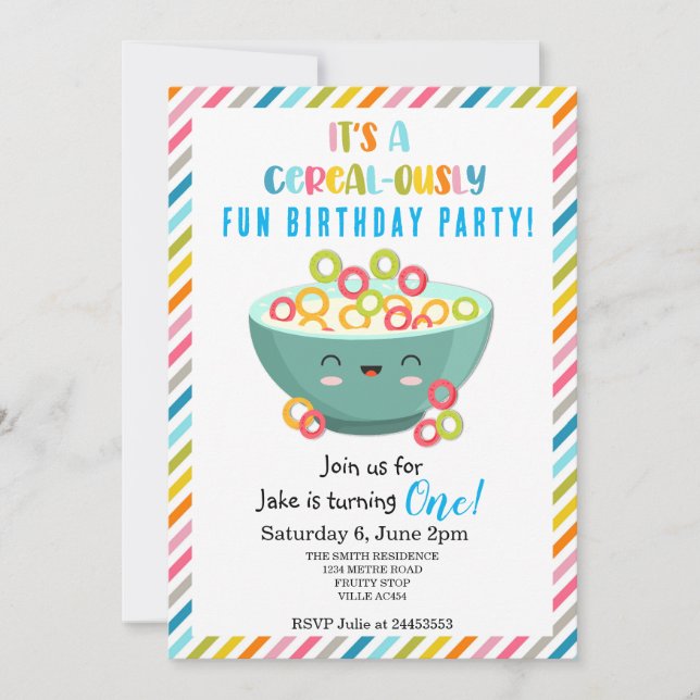 Cereal-ously Fun Birthday Party  Invitation (Front)
