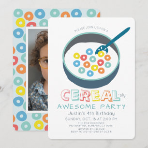 Cereal-sly Awesome Blue Cereal Boy Photo Birthday Invitation