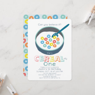 Cereal-sly One Blue Cereal Boy 1st Birthday Invitation