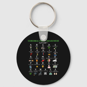 Cerebral Palsy Awareness Alphabet CP Green Ribbon Key Ring