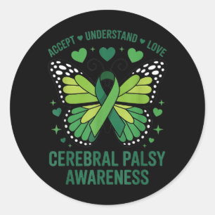 Cerebral Palsy Awareness Green Ribbon Butterfly Classic Round Sticker