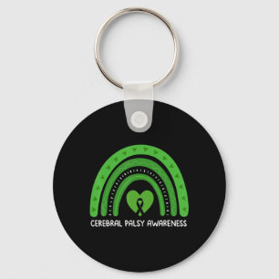 Cerebral Palsy Awareness Month Retro Rainbow Brain Key Ring