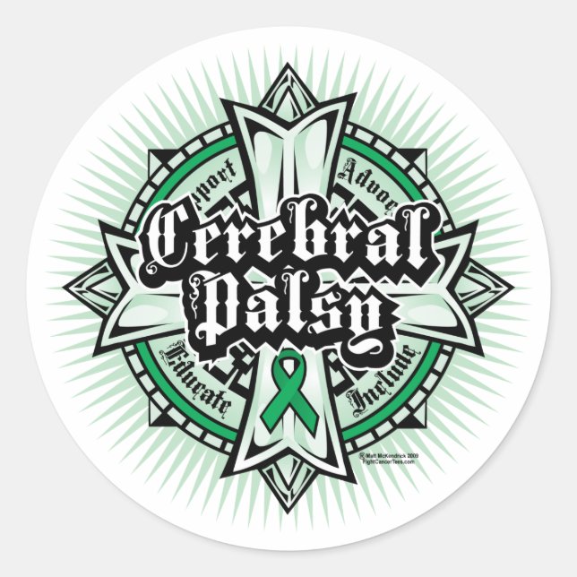 Cerebral Palsy Celtic Cross Classic Round Sticker (Front)