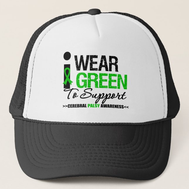 Cerebral Palsy I Wear Green Ribbon For Awareness Trucker Hat (Front)