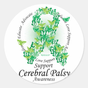 Cerebral Palsy Ribbon of Butterflies Classic Round Sticker