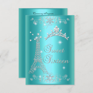 Ceremony and Dinner Menu Sweet 16 Teal Blue Invitation