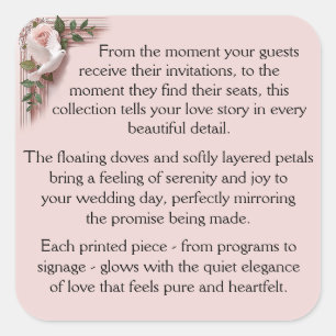 Ceremony -  Pink Roses & Doves Square Sticker