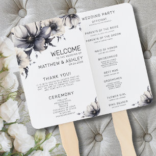 Ceremony Program Black White Floral Wedding Hand Fan