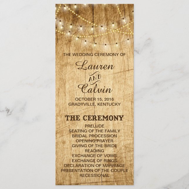 Ceremony Program for country wedding with lights (Front)