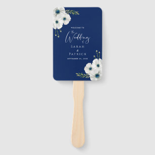 Ceremony Program Wedding   Navy Blue White Floral Hand Fan